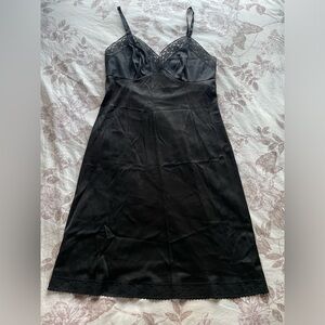 Vanity Fair Vintage Black Babydoll Satin Lace Trim Slip Dress Small Whimsigoth